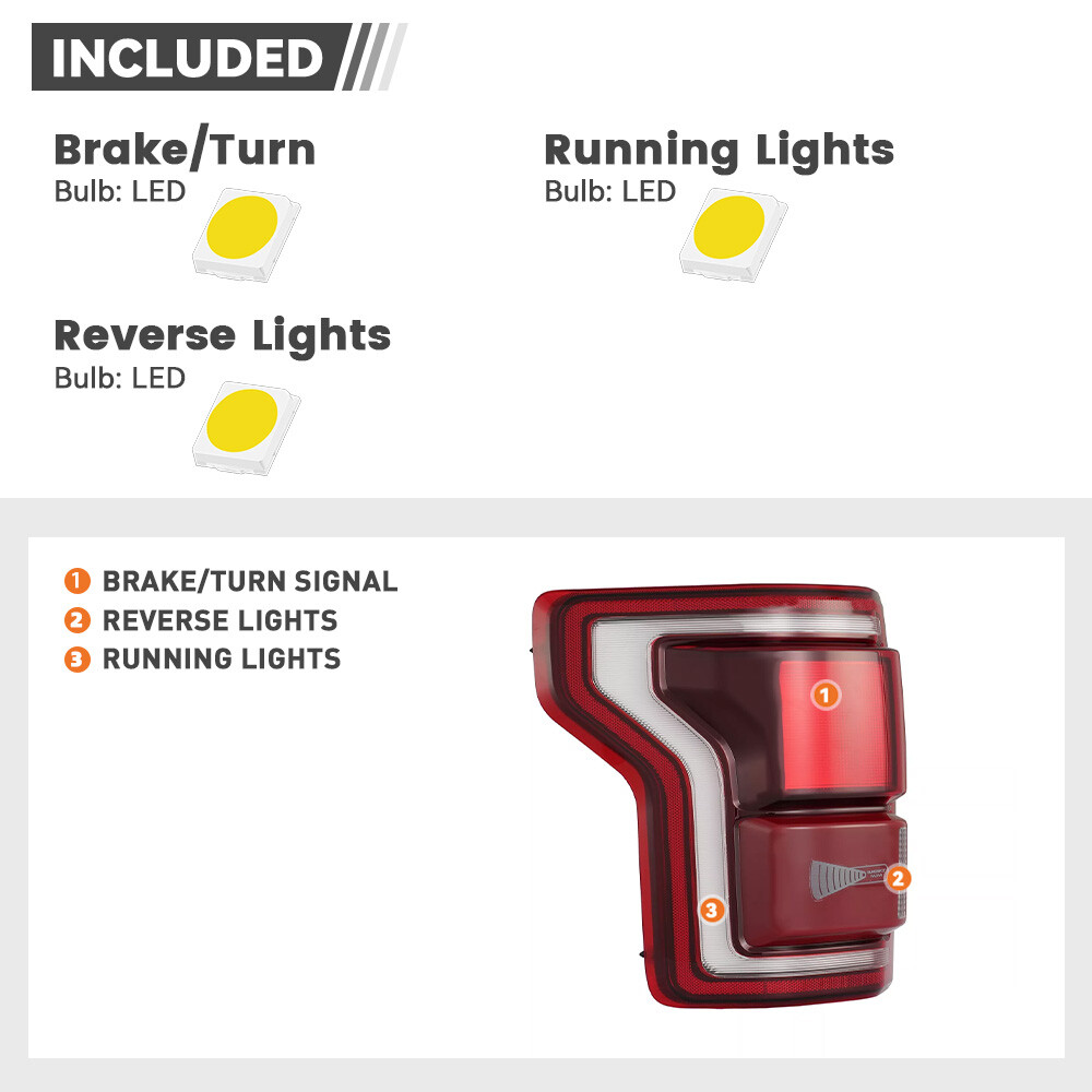 For 2017-2020 Ford F-150 LED Tail Light w/ Blind Spot Smoke Red lens Pair