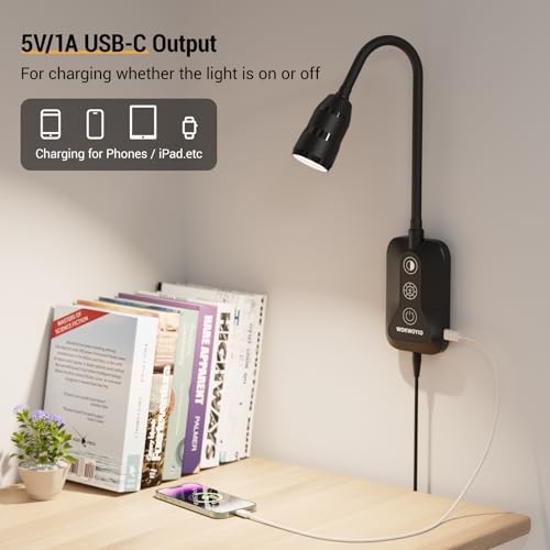 Wall Mounted Reading Light for Bed, Headboard Light with 360° 1 Pack-Black