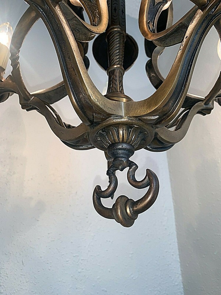 1930's HIGH QUALITY 5 LIGHT SOLID BRONZE MARITIME CHANDELIER