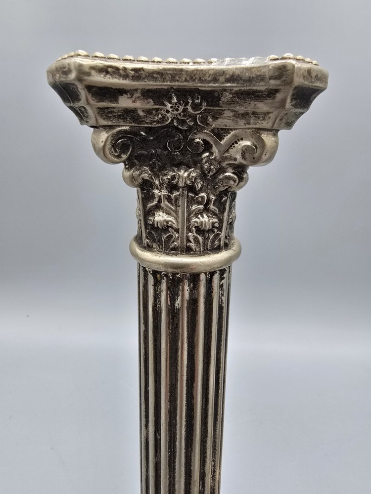 Antique Silver Plate Column Candle Sticks Pair