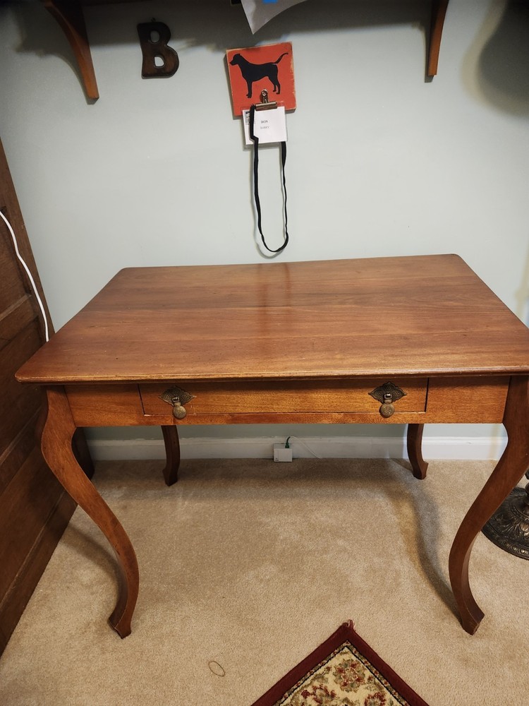 Antique French writing desk, solid oak.
