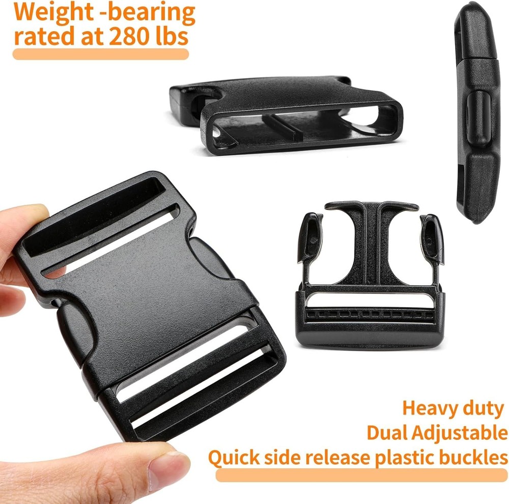 Durable 2" Strap and Buckle Set - 6 Heavy-Duty Plastic Clips & Webbing