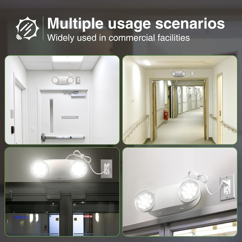 4 Pack LED Emergency Exit Light Adjustable 2 Head With Battery Back-up for HOME