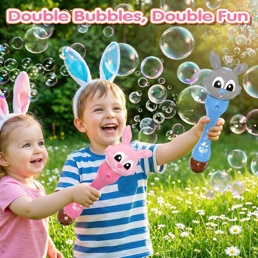 Bubble Machine for Kids, 2 Pack Bunny Bubble Wands, Easter Basket Stuffers for T