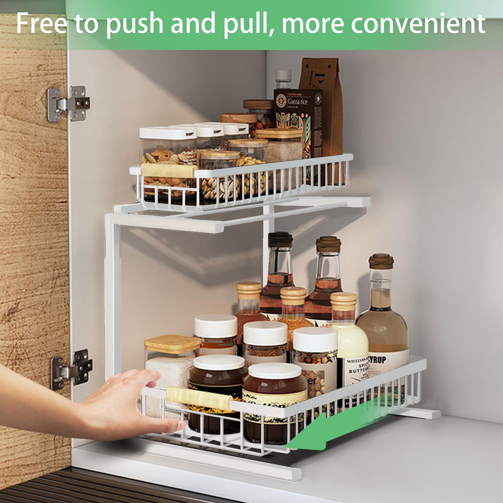 under Sink Organizers,5 Adjustable Height，Metal Pull Out under Sink Organizers a