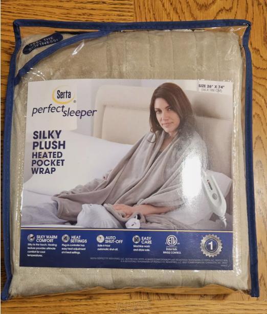 Serta Heated GREY Cuddler Throw with pockets- with 5 setting controller 74 x 26