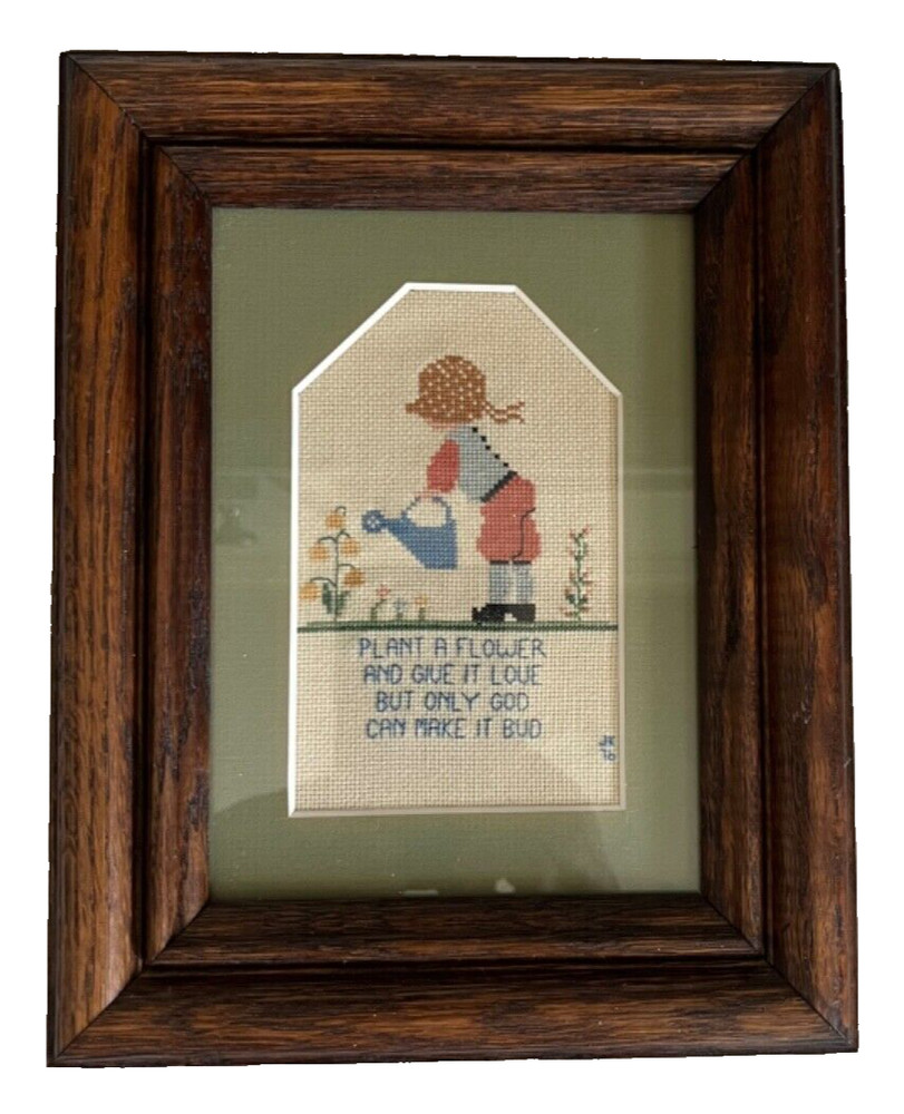 Vintage 1976 Cross Stitch Needlepoint Sampler Complete Framed Matted