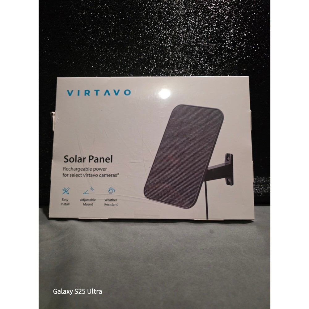 Virtavo Solar Panel for Security Cameras – Weather Resistant – Adj. Mount – New