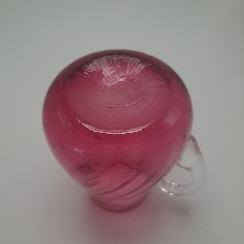 Hand Blown Pilgrim Cranberry Glass Pitcher Applied Clear Handle