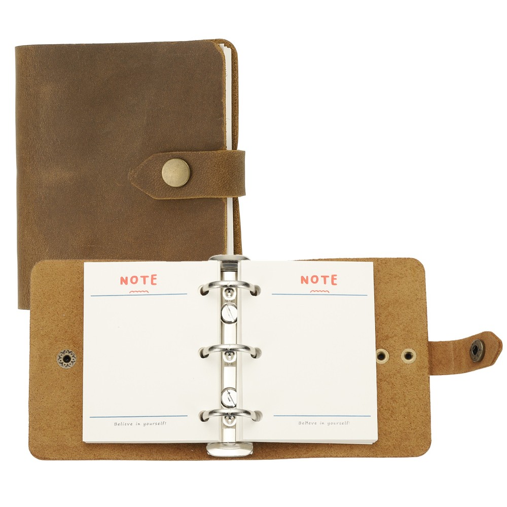 A9 Leather Journal, 3 Ring Notebook Binder Planner Loose Leaf, Brown