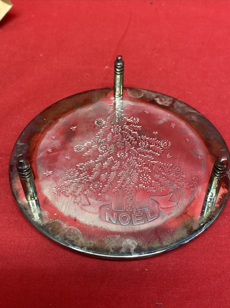 Silver Plated Christmas 7 Pcs Coaster Set Deeply Engraved Christmas Tree