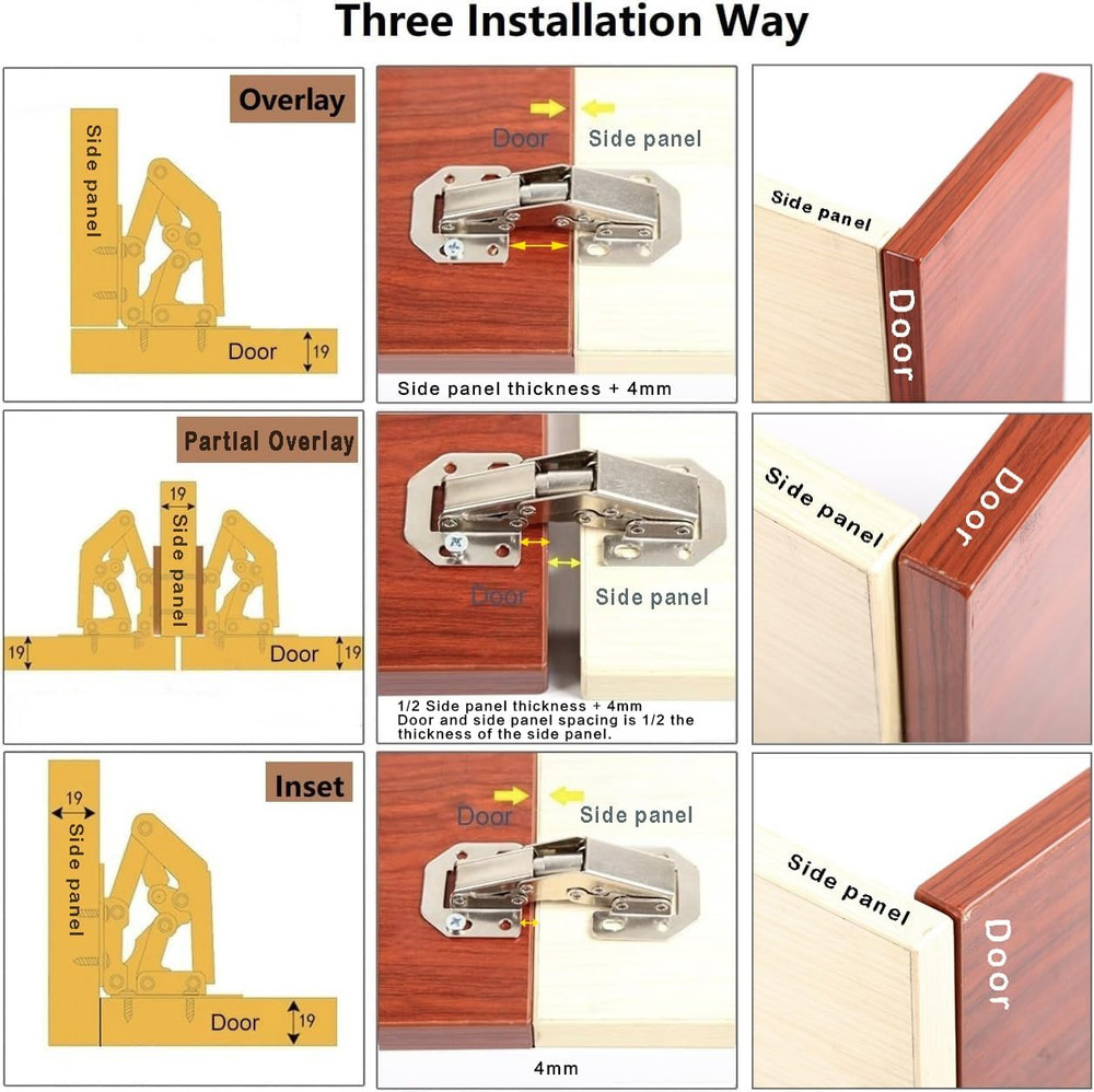 4-Pack Hidden Hinges for Cabinet Doors Frameless, Concealed Cabinet Hinges, Surf