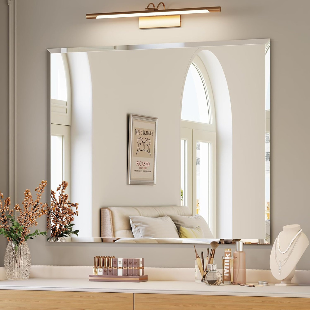Frameless Beveled Bathroom Mirror 30"x36" - Versatile Wall Mount Design