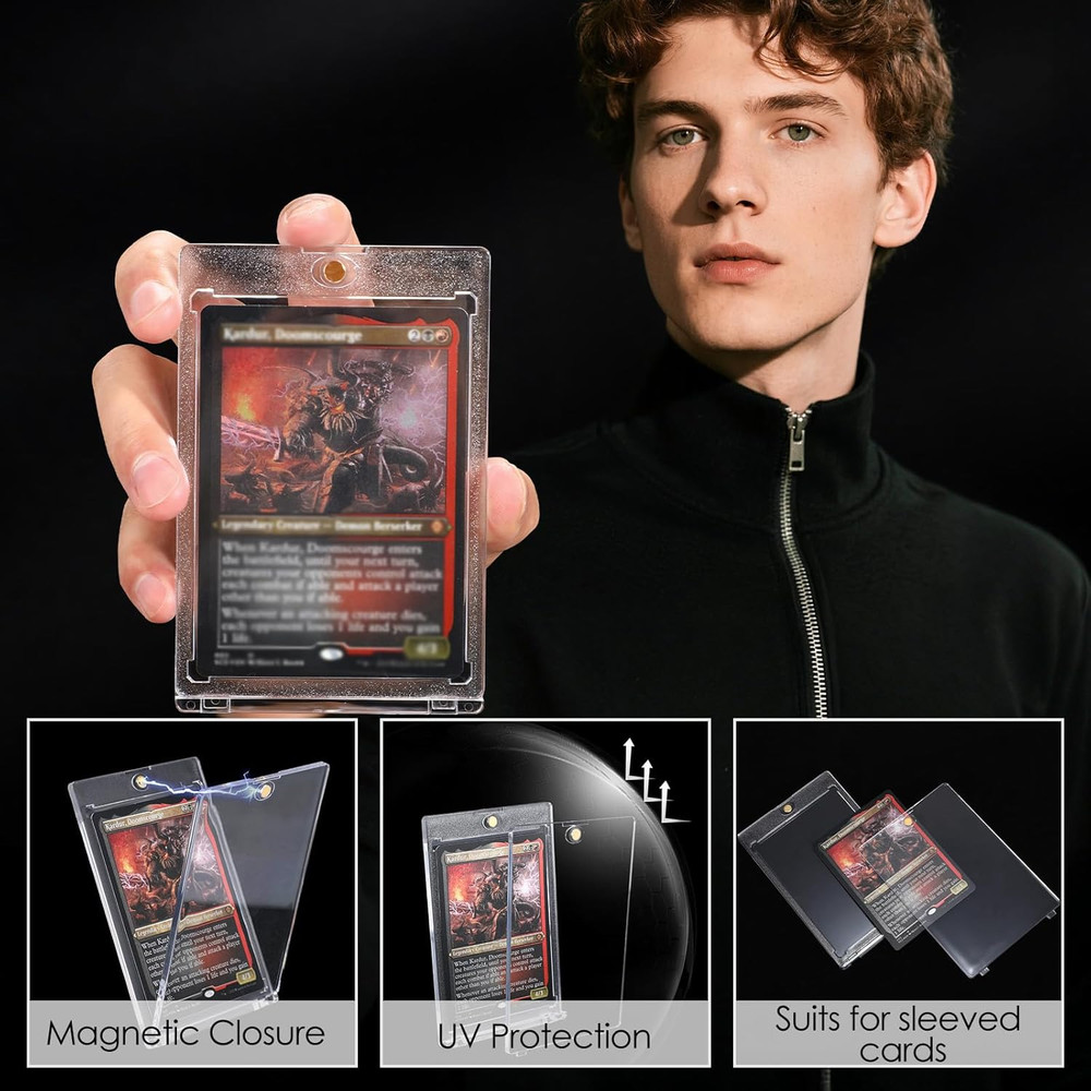 Trading Card Storage Box with Commander Display, 4-Row Deck Case with Removable