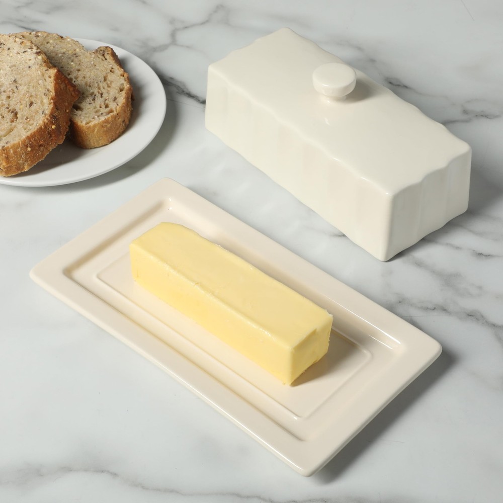 Broadbrook Stoneware Butter Dish with Lid, Rectangular Covered Butter Keeper,...