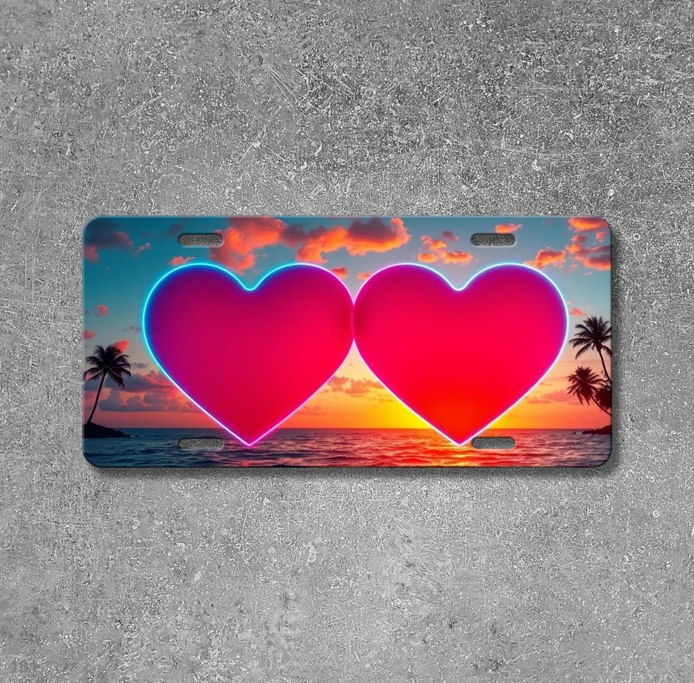 Custom Two Hearts Artwork Add Text License Plate Customizable Valentine Gift