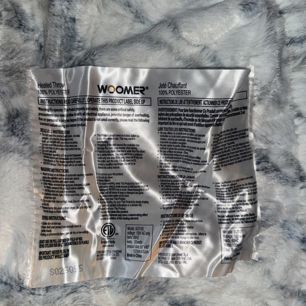 Woomer Heated Throw Blanket 100% Polyester