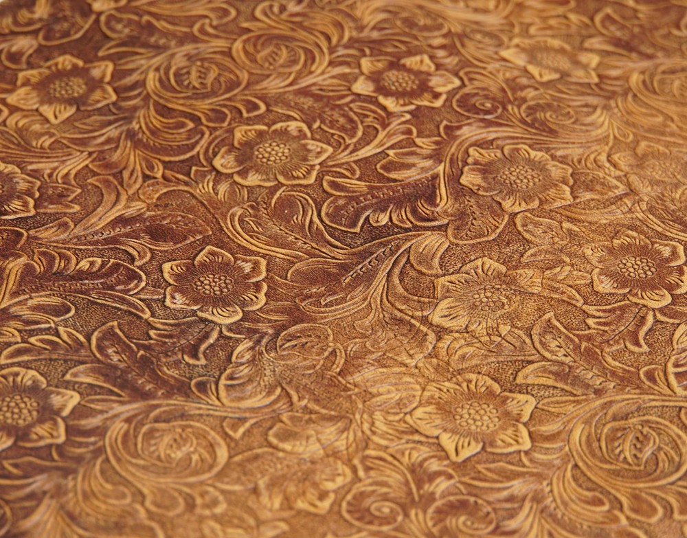 Genuine Leather Sheets Plain Geometric Pattern Printed, Bourbon Brown, 12"x24"