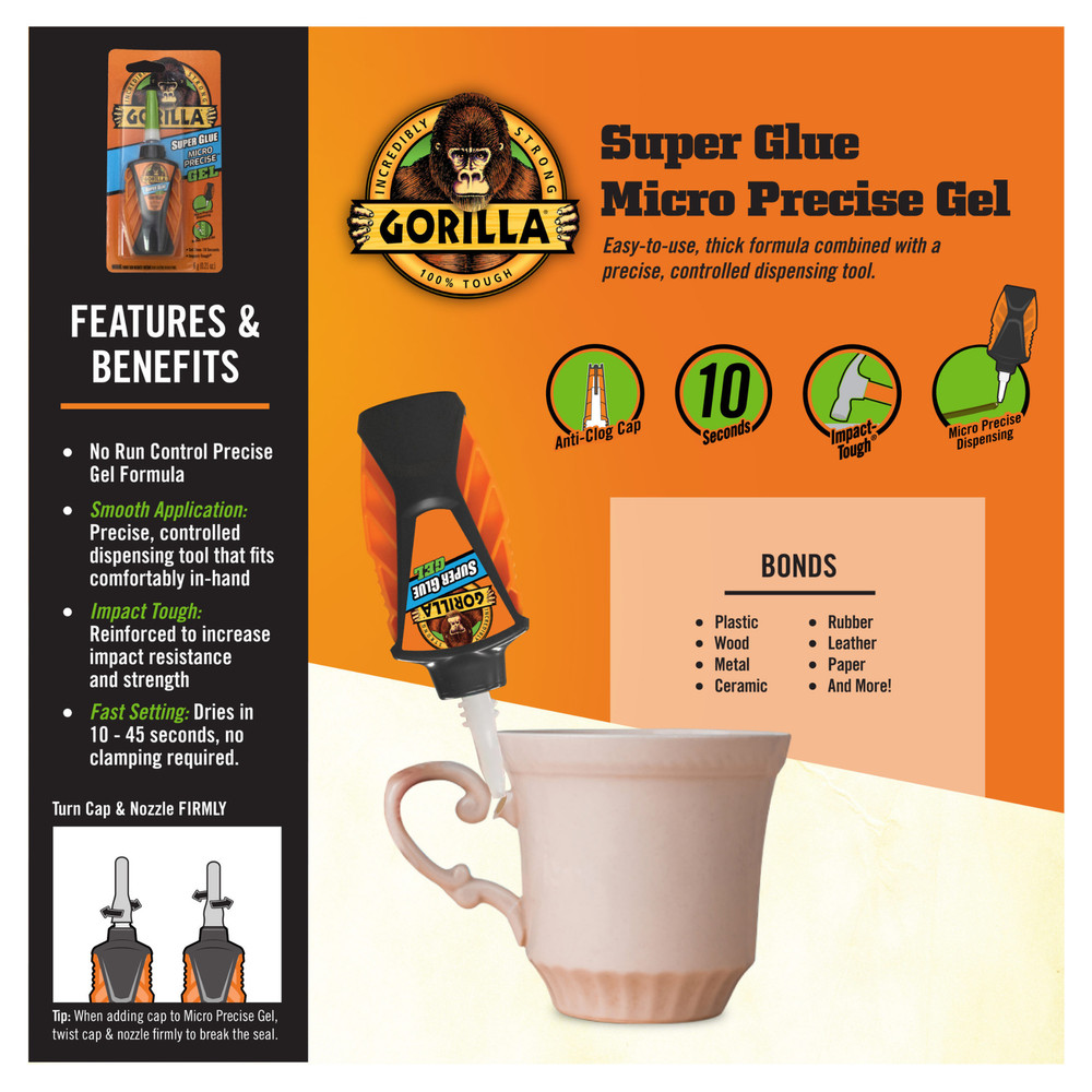 Gorilla Super Glue Micro Precise Gel: 5.5g bottle (Clear)
