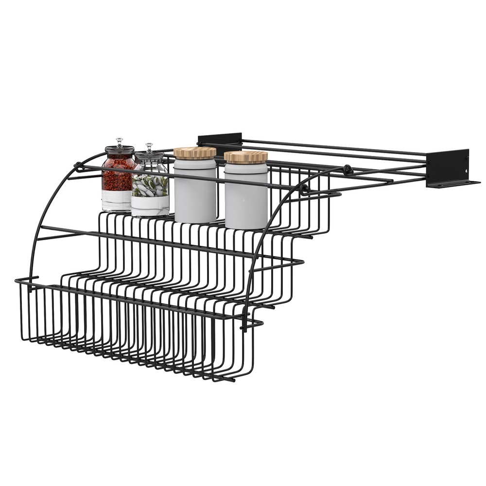 3 Tier Pull down Cabinet Spice Rack Organizer,Metal Storage Shelf for Kitchen