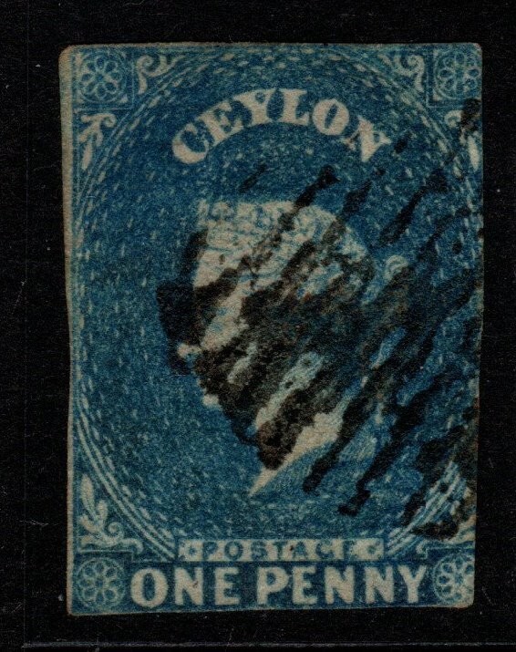 CEYLON SG2 1857 1d DEEP TURQUOISE-BLUE USED