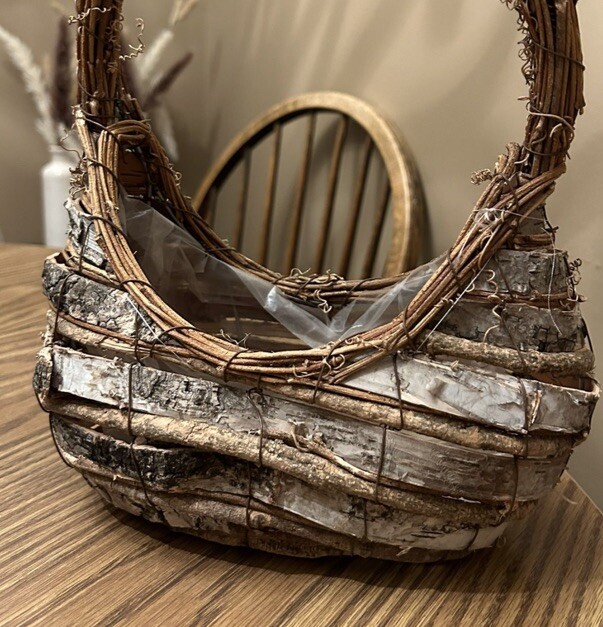 Grapevine Basket Purse Woven Large Brown Cube Shape With Handle Rustic