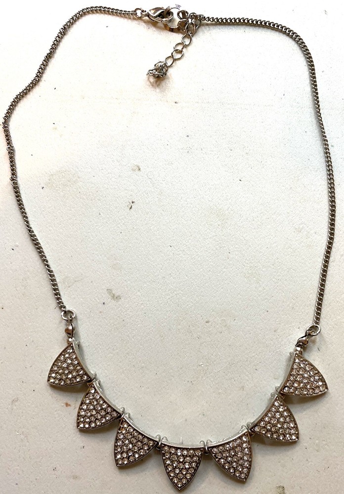 5.19 Vintage necklace, silver tone, triangular inserts, rhinestones