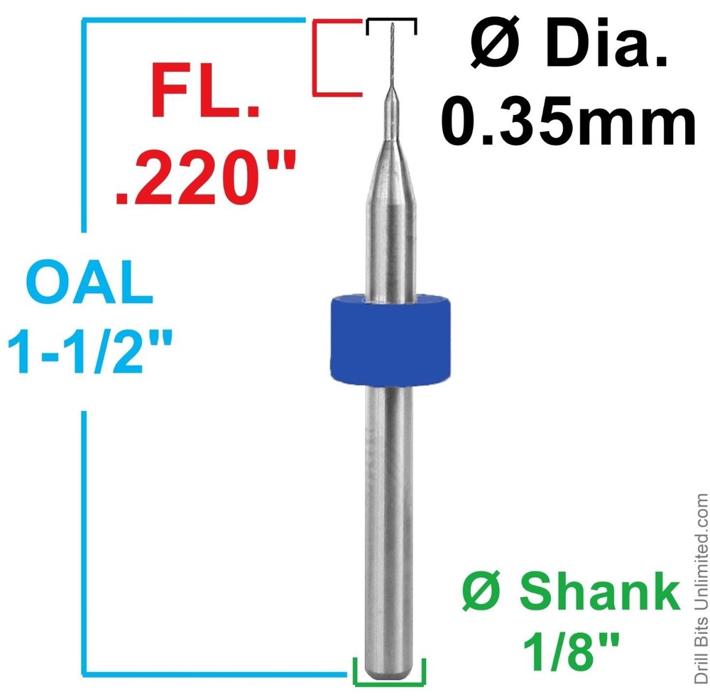 0.35mm (#80) Solid Carbide Drill Bit – 10 Pack – CNC – Factory Resharpened