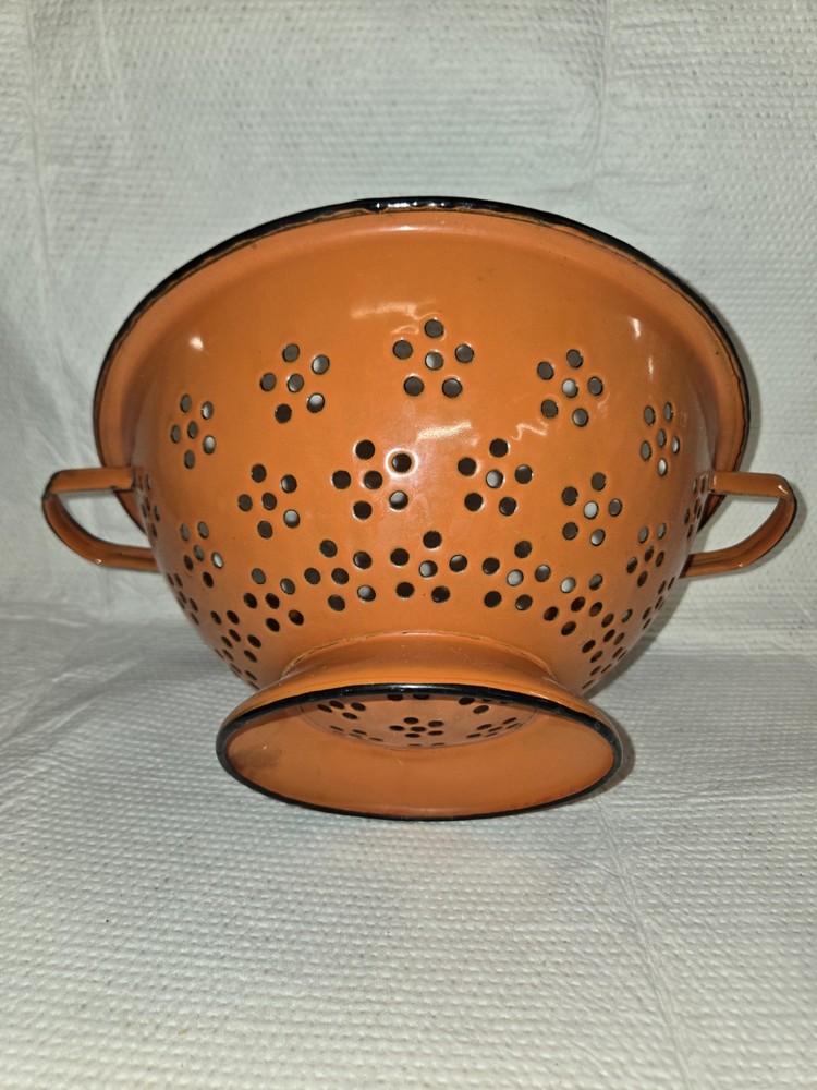 Vintage 1960s Enamelware Orange Colander