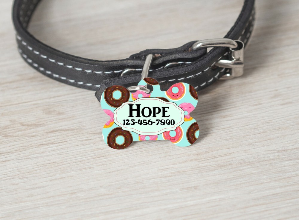 Pet ID Tag Donuts Personalized Custom Double Sided Pet Tag w/name & number