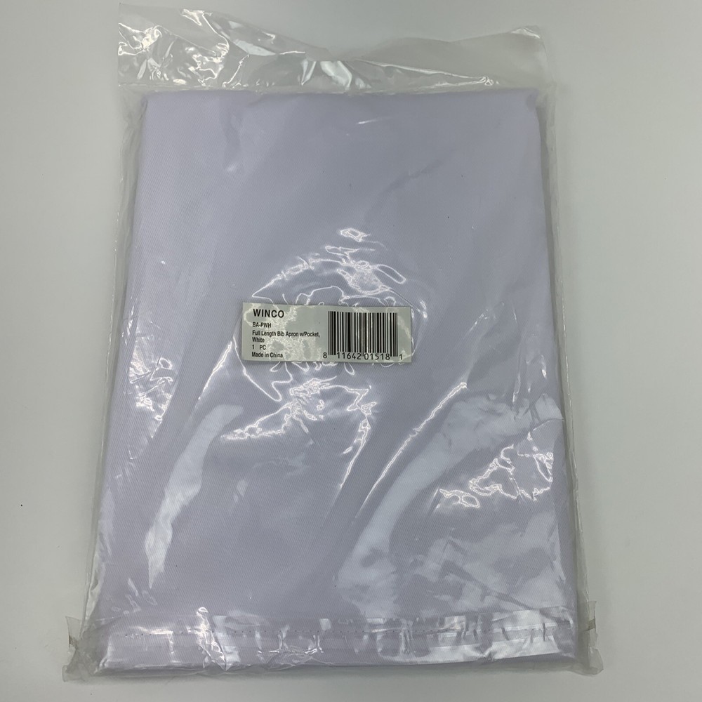 Winco BA-PWH Full Length Bib Apron with Pocket, White,Medium
