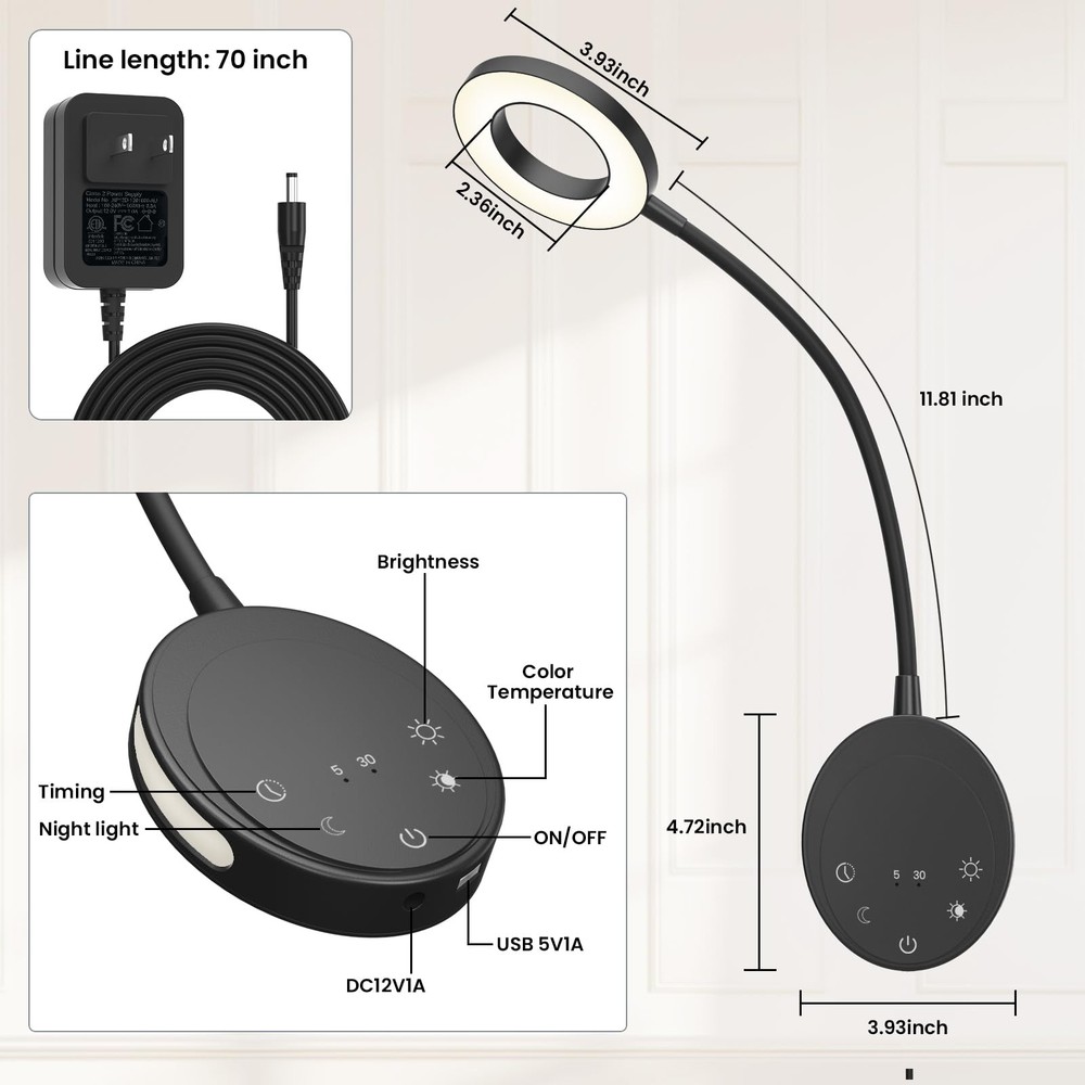 Wall Mounted Reading Light,Bedside Headboard Lights with 5 Color Temperature ...