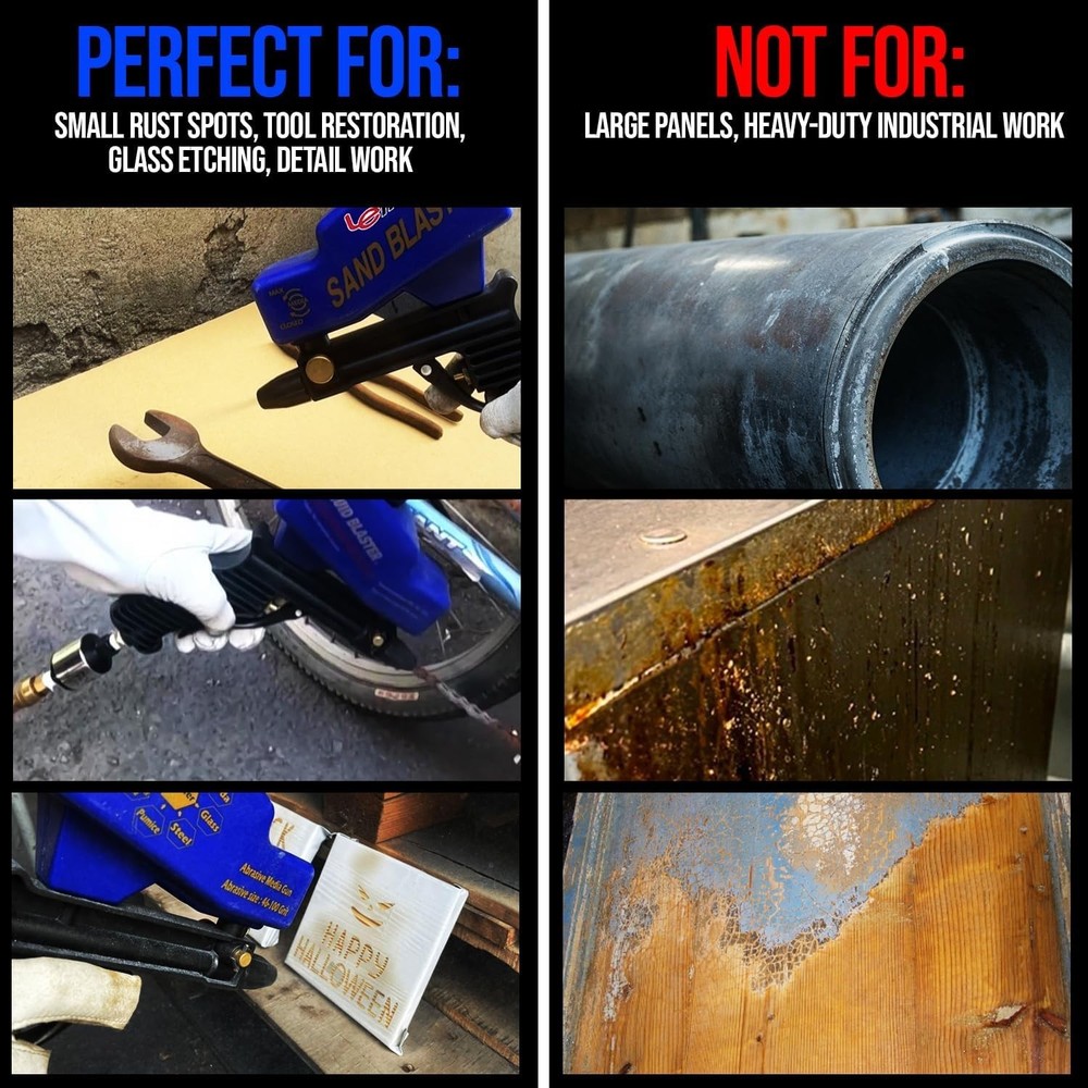 Portable Sand Blaster Kit for Rust Removal & Glass Etching - Ceramic Nozzle