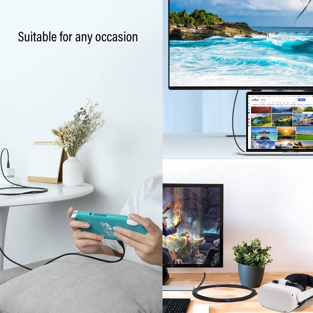 Pocxwa USB-C to Cable, 5Ft 4K USBC Fast Charging & Data Sync