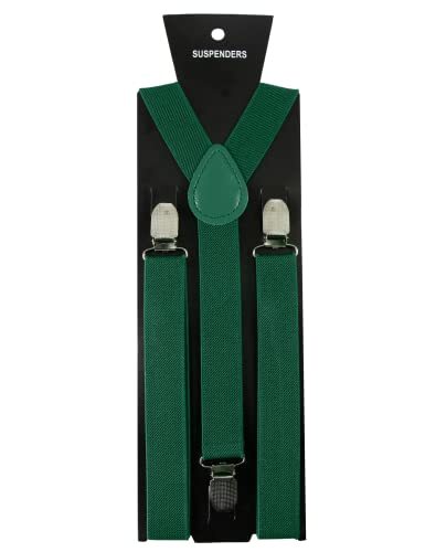 Solid Color Mens Suspender with 3 Strong Clips Adjustable Braces Dark Green
