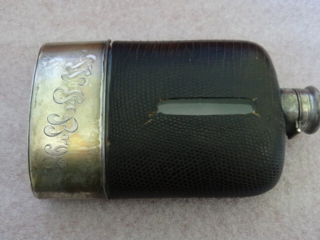 Antique Gorham Sterling Silver & Leather Hip Flask With Removable Cup
