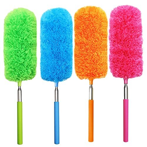 4 Pack Microfiber Feather Duster, with Extendable Pole and Bendable Head,