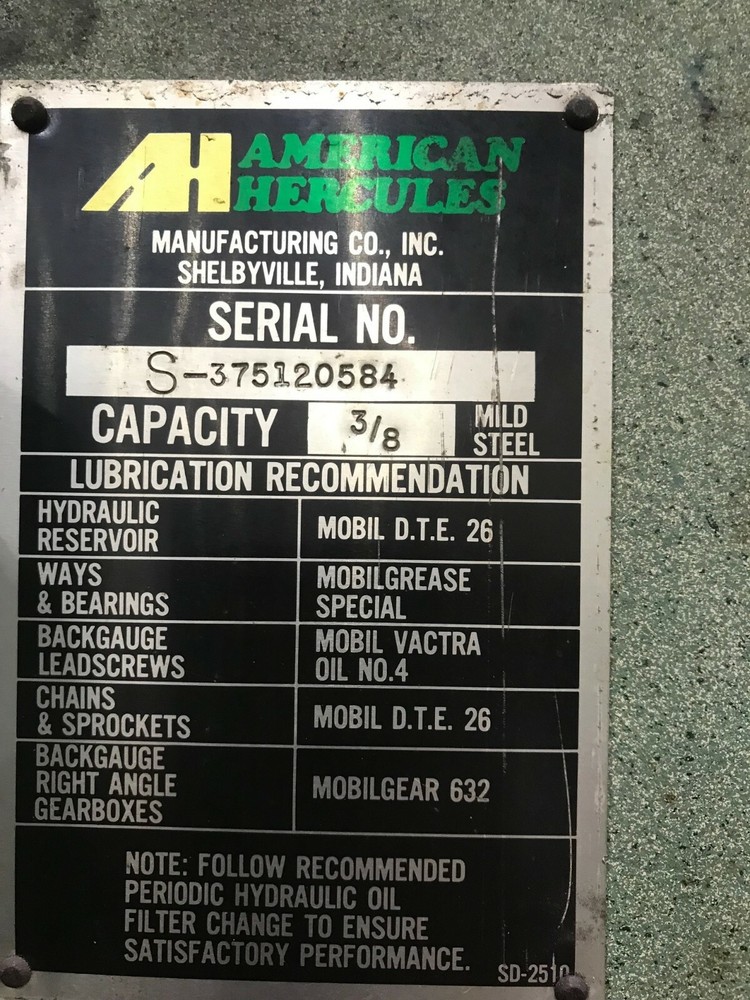 10' X 3/8" AMERICAN HERCULES HYDRAULIC SHEAR: YODER #69838