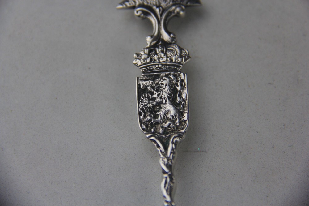 Antique Dutch Silver Spoon w/ Windmill Handle & Embossed Bowl