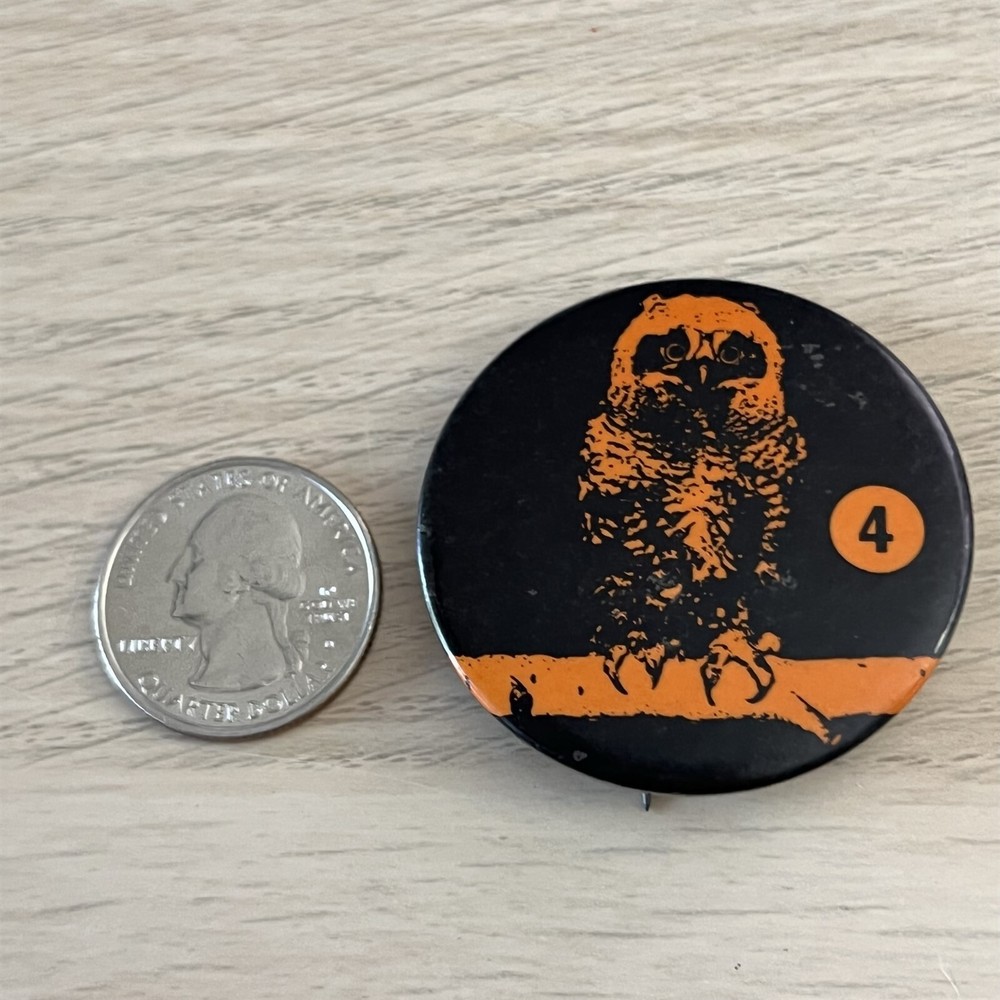 Vintage Owl With #4 Unknown Pin Pinback Button #44698