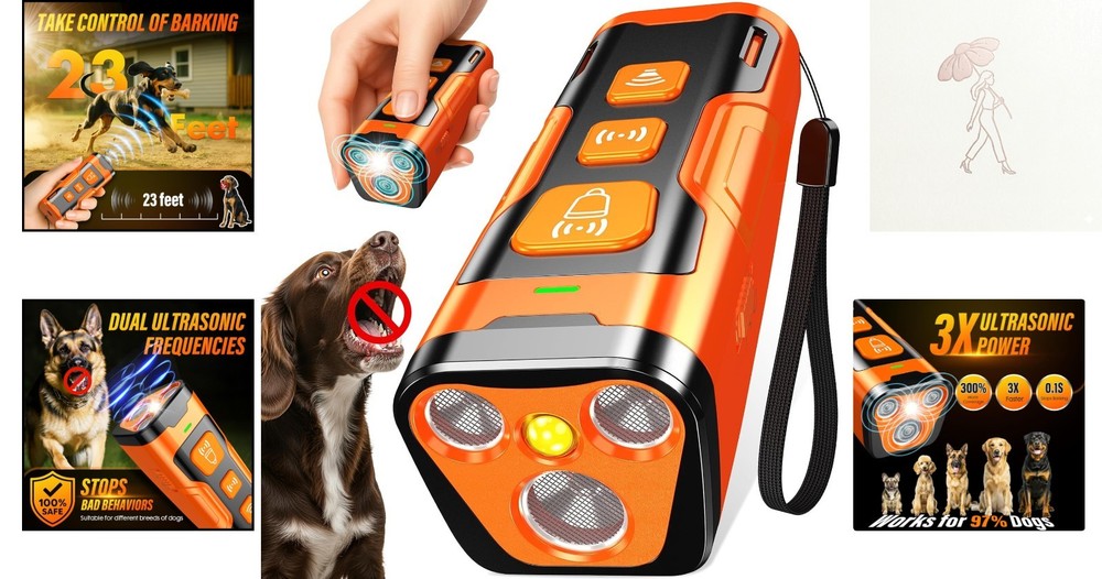 3X Ultrasonic Dog Bark Deterrent - Safe, Compact & Powerful Training Device
