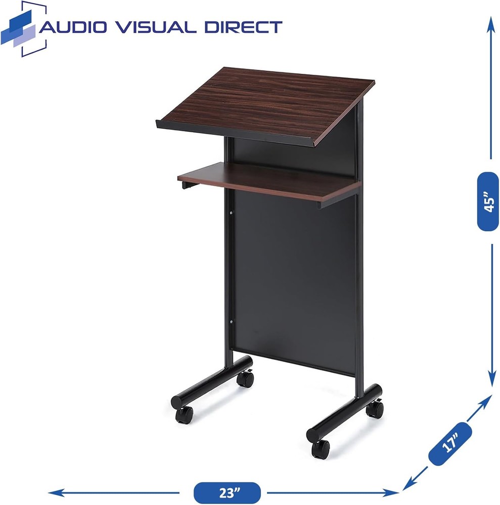 Audio-Visual Direct Wheeled Lectern Podium - Standing Standing, Black/Cherry