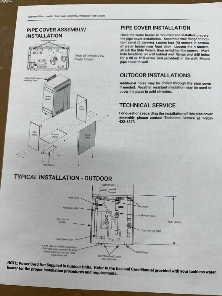 Outdoor Pipe Cover for Tankless Gas Water Heater RTG20330AJ