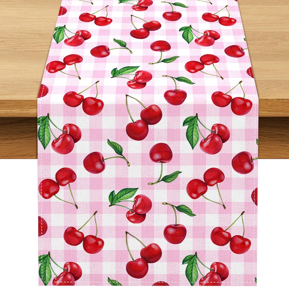 Cherry Table Runner Spring Summer Fruit Birthday Party Decorations Dining Roo...