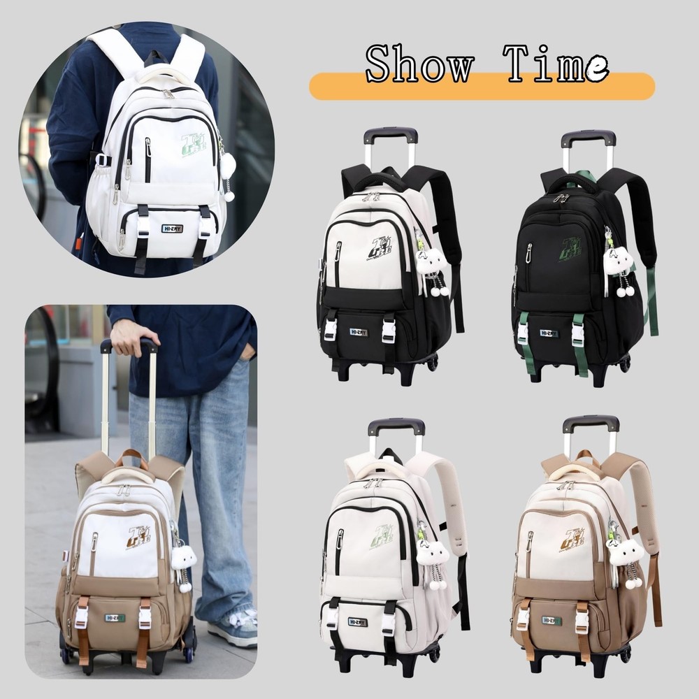 Black Rolling Backpack For Girls Boys Elementary Middle School 2 Wheels