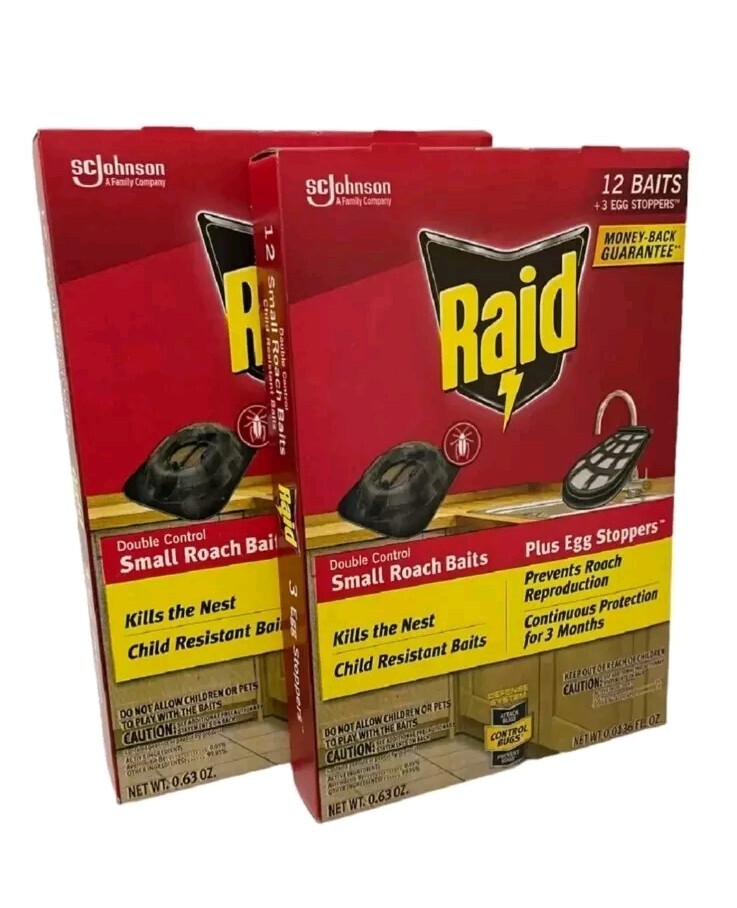 2 Packs of Raid Double Control Small Roach Baits 12 Per Box ~ 24 Total