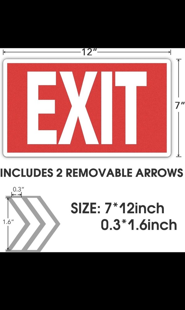 EXIT Signs Glow in the Dark EXIT Decals 3 Pack 12"X7" EXIT Photoluminescent Sign