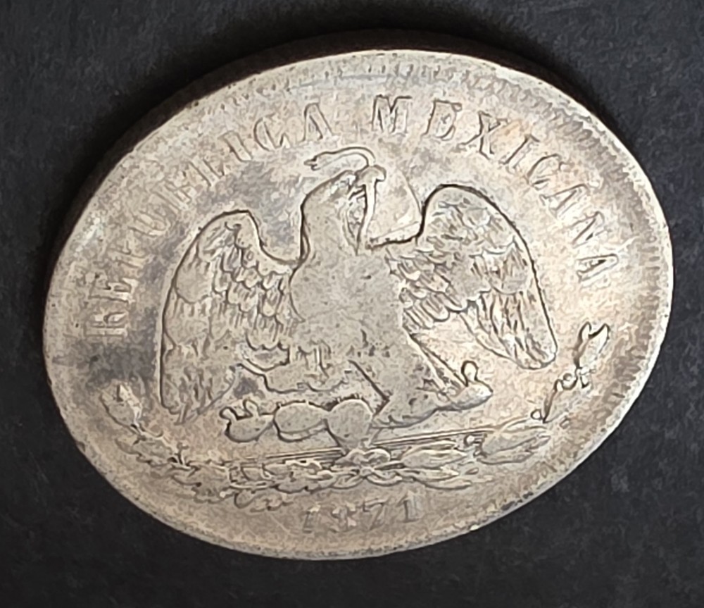 •1871•MEXICO•50 CENTAVOS•SILVER COIN•