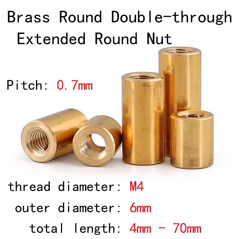 M4 Brass Double-through Round Studs Extended Through-hole Cylindrical Nuts