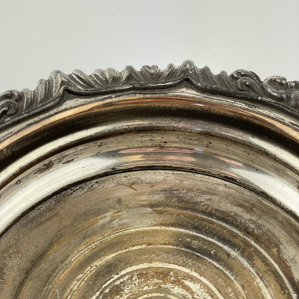 Antique Silver Plated Ornate Bottle Coaster Oak Base 17cm